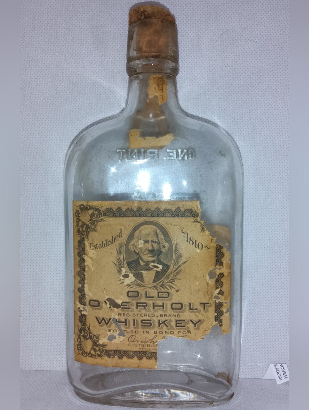 Old Overholt Whiskey Clear Glass Bottle with Vintage Label